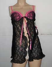 NEW Linea Donatella 2 PC Set Lace Babydoll NAT085 Black M