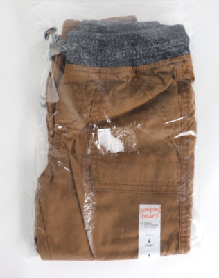 Jumping Beans Boys Brown Cargo Pocket Pants Elastic Rib Waist Size 4 NEW Sealed