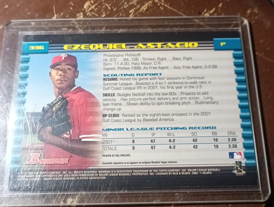 2002 Bowman Ezequiel Astacio Baseball Card #336 Phillies (251) - Image 2 of 3