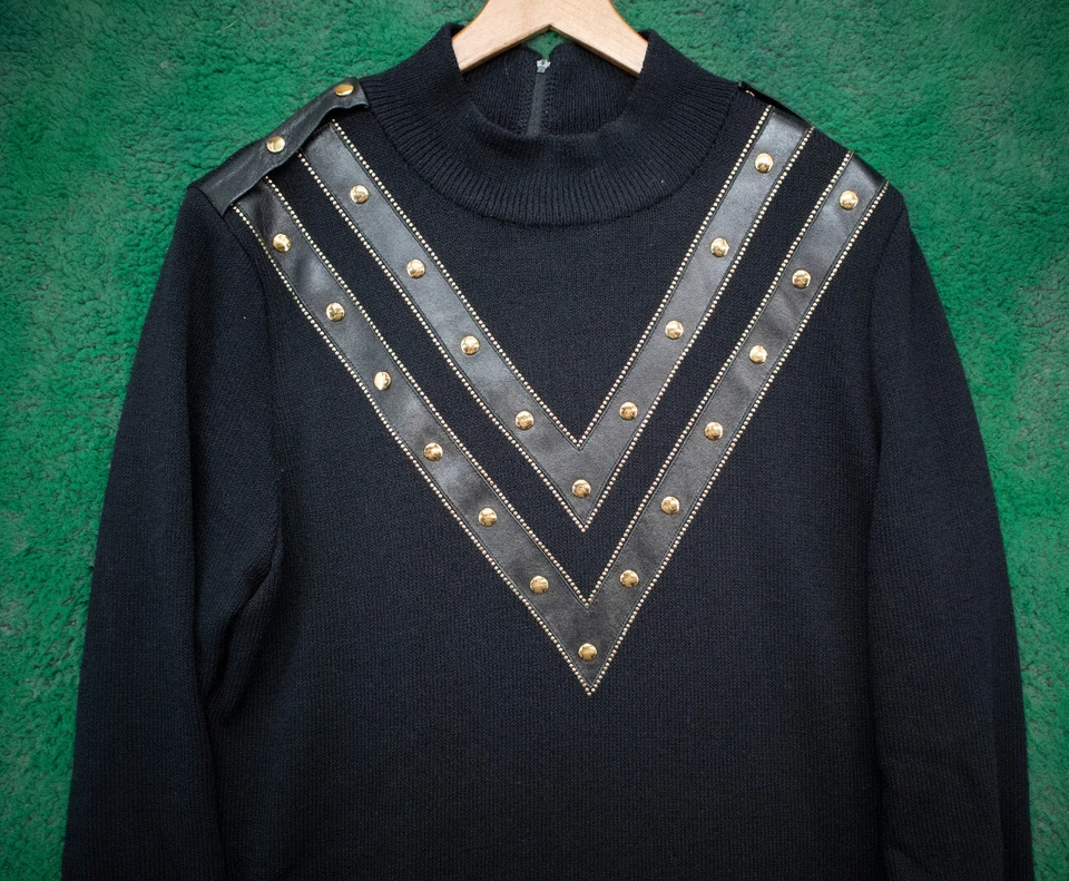 Vestido negro mujer ST. JOHN Collection Marie grande negro dorado detalles cuero Foto 2 de 4