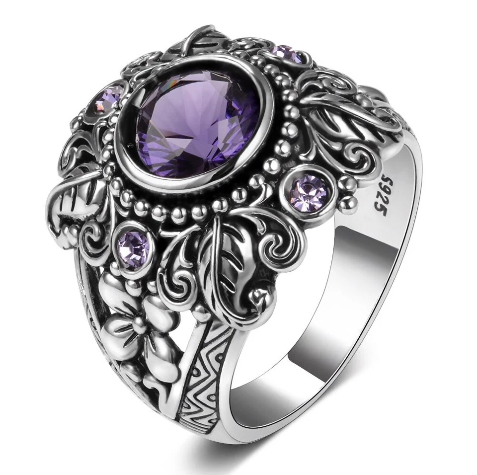 BAGUE ARGENT STERLING 925 VINTAGE AMÉTHYSTE FEMME - Photo 1/4
