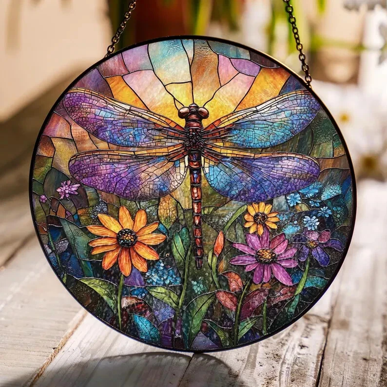 Dragonfly Stained Glass Suncatcher Window Hanging Decor