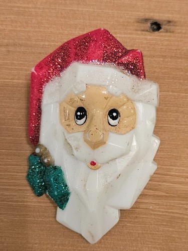 Vintage Santa Claus Face Christmas Holiday Brooch Pin Red Glittery Hat