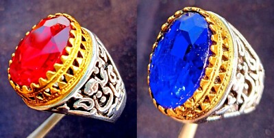 2 x Negative Energy Bless Rare Protection Ring GOOD LUCK BLUE RED RING