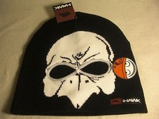 Tony Hawk Boys Black Knit Beanie Cap w/ White Hawk  Eye Holes Cut-Outs NWT
