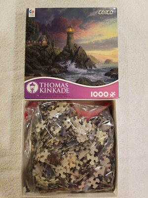 2015 Thomas Kinkade 1000 Pc Puzzle Lighthouse ROCK OF SALVATION USED ...