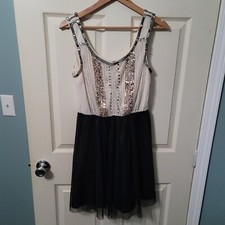 As U Wish Ivory & Black Sequined Dress Women's S