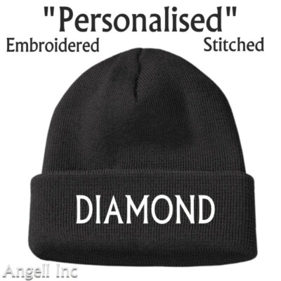 DIAMANT Beanie Mütze GESCHENK GEBURTSTAG DAMEN HERREN schwarz personalisiert wollig ARBEIT FITNESSSTUDIO