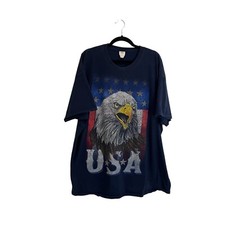 USA Eagle Flag Fruit of the Loom Navy Blue Graphic Tee Shirt Mens Size 2XL