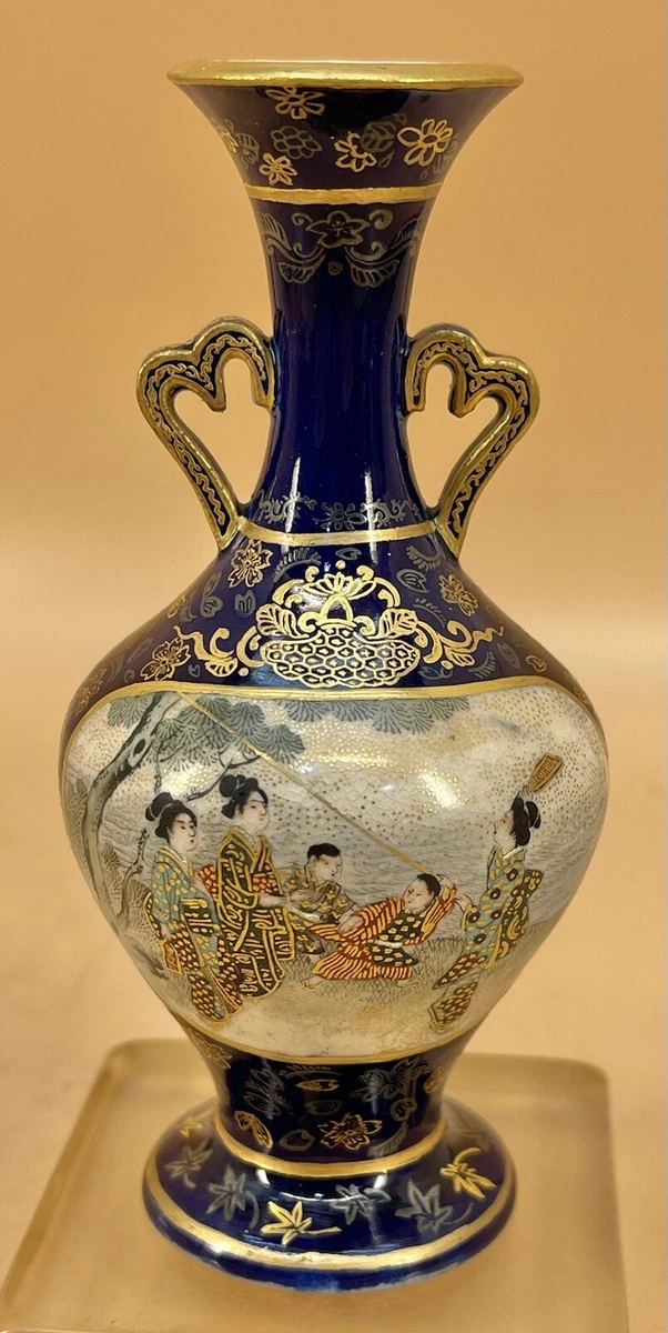 蓝色日本古董花瓶| eBay