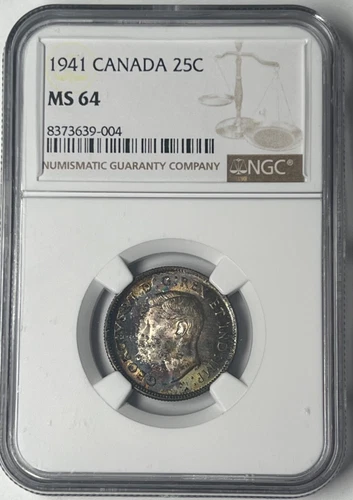 1941 Canada Twenty Five Cents 25C NGC MS64 - *Spectacular Rainbow Patina* *Wow*