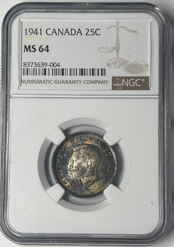 1941 Canada Twenty Five Cents 25C NGC MS64 - *Spectacular Rainbow Patina* *Wow*