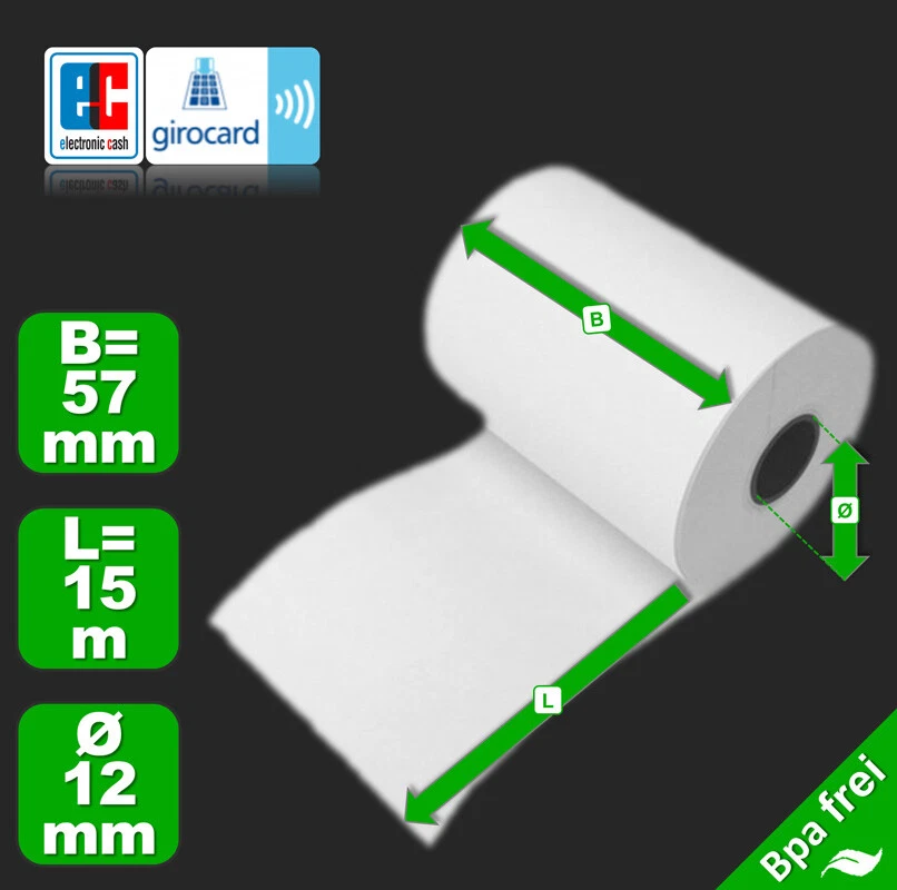 Topdeal - 50 EC Cash Thermorollen 57 mm x 15 m x 12 mm Ø 36 mm -