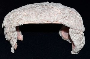 Vintage Wedding White Flowered Lace Headpiece Bridal Hat on Pink Net One Size