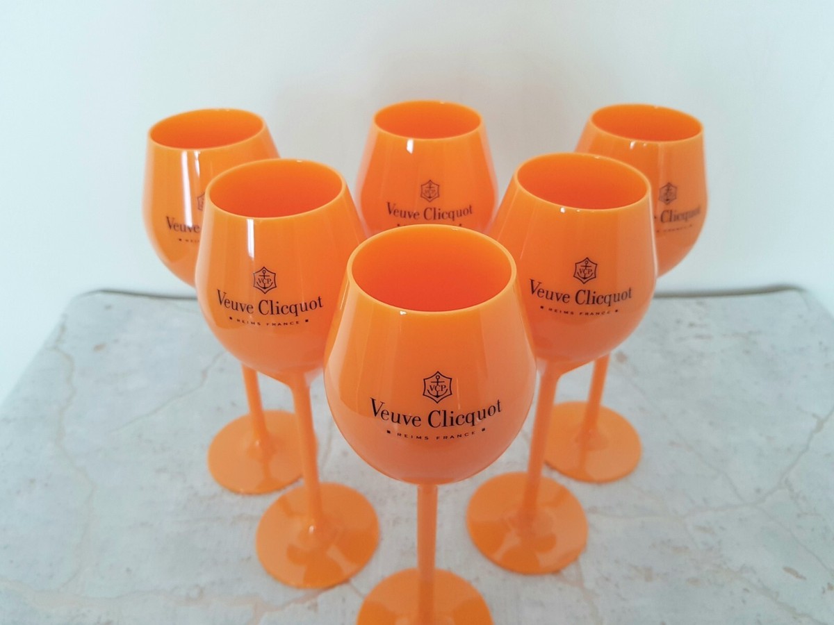 6x Veuve Clicquot Acrylic Plastic Champagne Orange Flutes Glasses