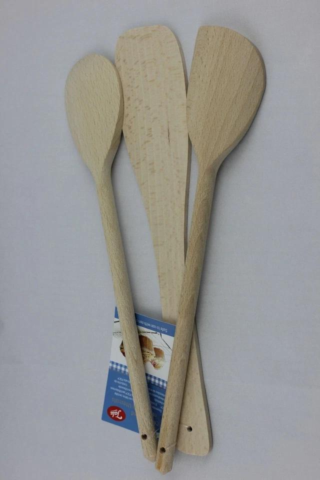 Juego de utensilios de madera 3 herramientas calidad haya cocina hornear cocina agitación artesanías Foto 3 de 4
