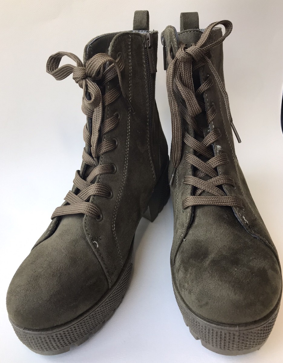 Unilady Olive Green Suede Combat Boots Sz 10 New | eBay display picture 2