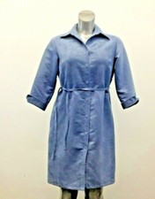Women's Blue Button Up Shirt Dress Medium 3/4 Sleeve Tie Waist Dress