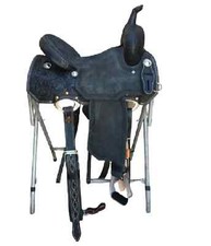 Western Leather Barrel Rough Out Saddle With Free Matching Tack set Size 15".