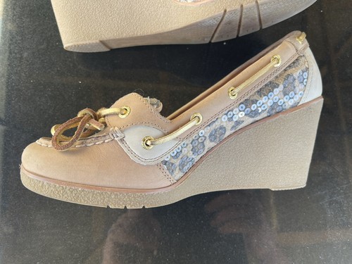 Sperry Top Sider Goldfisch Keilabsatz Leinen/Leopard Gr. 9M Leder Komfort - Bild 24 von 24