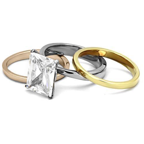 Conjunto de anillo de compromiso esmeralda oro rosa acero inoxidable damas 96 - Imagen 1 de 5