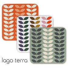 LAGO TERRA Geometric Leaf Print Coasters 4 Pack Retro Homeware Gift