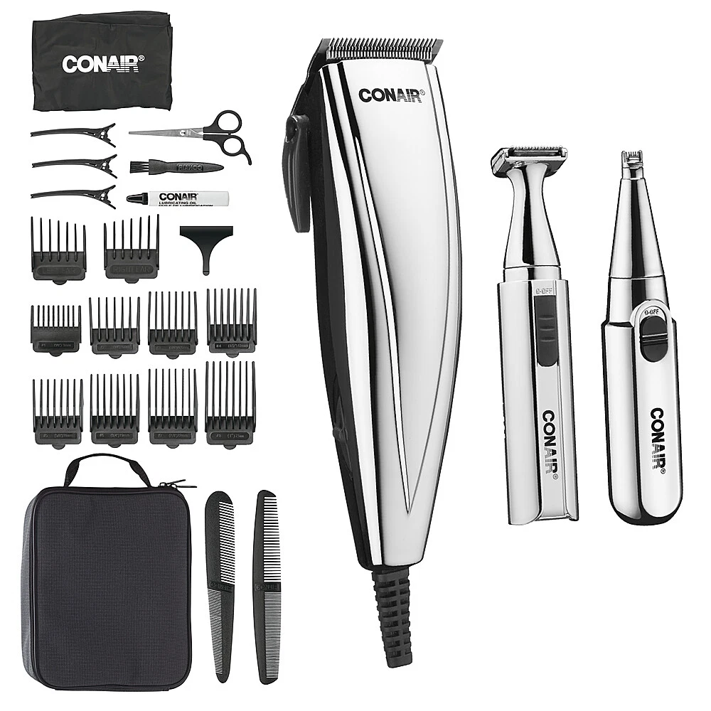 Conair 3 in 1 Chrome 25 Piece Home Hair Cut and Grooming Kit