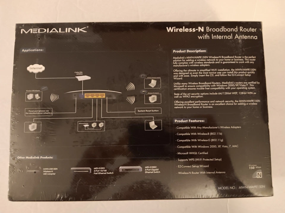 Medialink MWN-WAPR150N 150 Mbps 4-Port 10/100 Wireless N Router Factory Sealed - Image 2 of 4