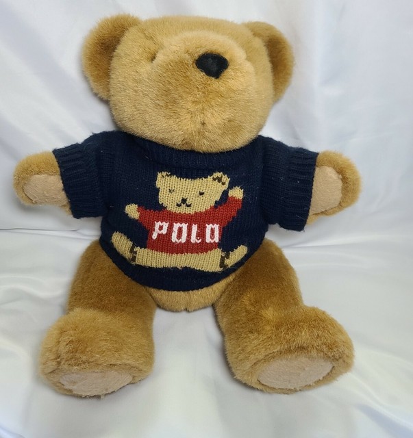 RALPH LAUREN TEDDY BEAR 1997 WEARING BLUE POLO SWEATER STUFFED PLUSH ANIMAL 15" eBay