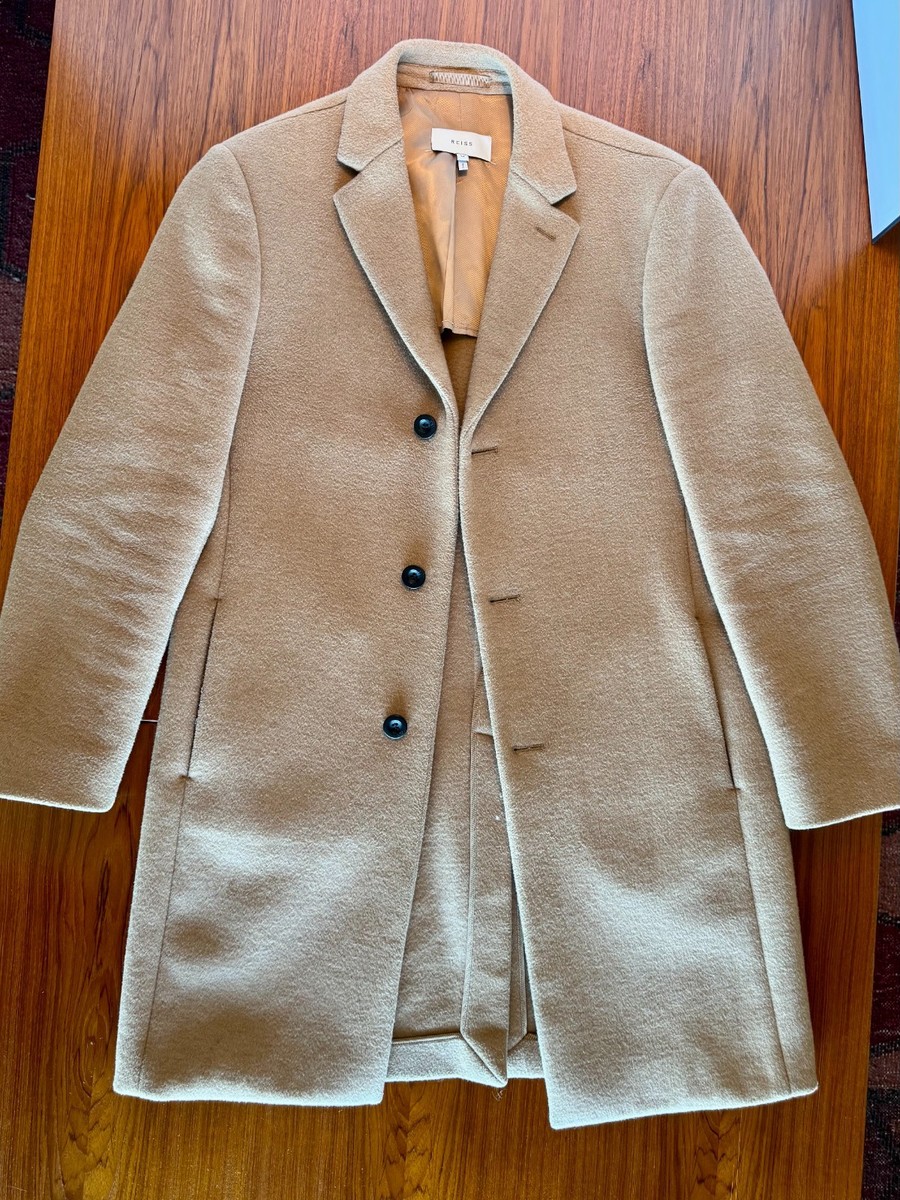 Reiss Gable Camel Single Breasted Overcoat Size Medium