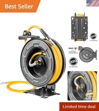 Durable 3/8" x 50' Steel Air Hose Reel for Indoor  Outdoor Use - Auto Rewind