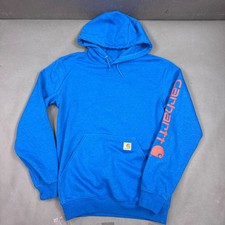 Carhartt Hoodie Mens Small Blue Graphic Fleece Lined Work Chore Streetwear Skate