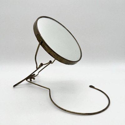 Antique Vintage Brass Folding Shaving Mirror Countertop Vanity Barber Mirror