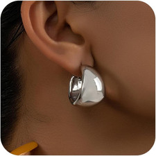 Chunky Gold Hoop Earrings for Women, 14K Gold Plated Hoop Earrings Lightweight S