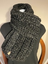 Winter Chunky Scarf Wool Blend Handmade Crochet Charcoal Women Unisex Long Open