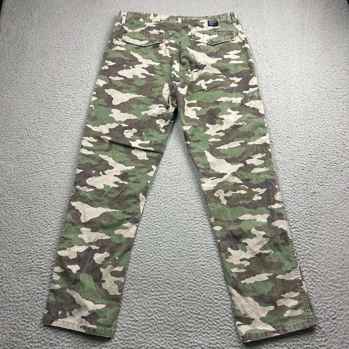 Stussy Pants Mens 32x30Green Camo Faded Wash Straight Cargo