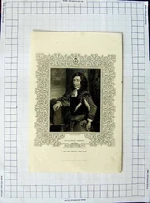 Original Old Antique Print Ref.353 Portrait C1790-C1890 Algernon Sidney