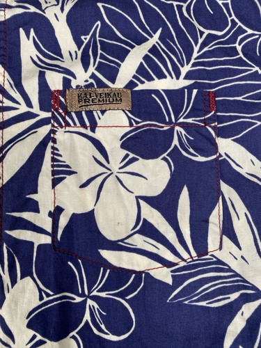 Kai-Veikau Premium Blue White Floral Hawaiian Aloha Shirt Mens Size XL - Bild 6 von 14