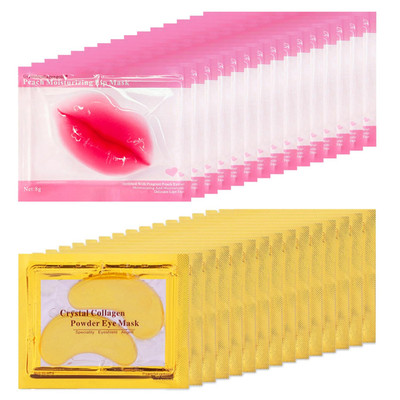 30 Pairs Lip Mask & Eye Mask, 24K Gold Crystal Gel Collagen Eye Patches, Bachelo