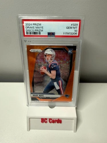 Drake Maye 2024 Panini Prizm Orange Disco Prizm RC #329 Patriots PSA 10