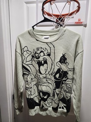 Looney Tunes Light Green Cartoon Sweatshirt S Bugs Bunny Taz Daffy Duck Crewneck