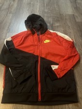 Nike Boys Size XL Red Black Neon Green Hooded Windbreaker Full Zip Jacket EUC