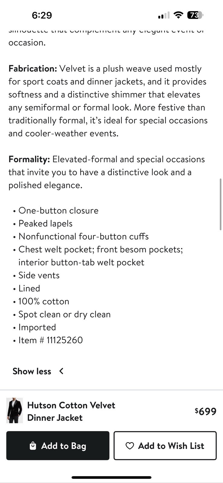 Hugo Boss “HUTSON “Dark Brown Slim Fit Cotton Velvet Dinner Jacket 40R MSRP $699 thumbnail 7