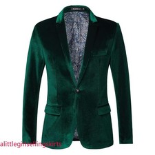 Men Velvet Work Blazer Jacket Business Casual Button Slim Fit Suit Coat Tops