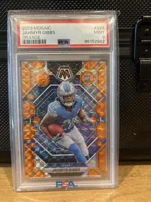 2023 Panini Mosaic - Rookies Jahmyr Gibbs Orange Mosaic Prizm /199 (RC) PSA 9