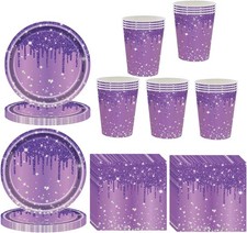 60 Pcs Purple Party Tableware Set for Women - Paper Plates, Cups & Napkins with