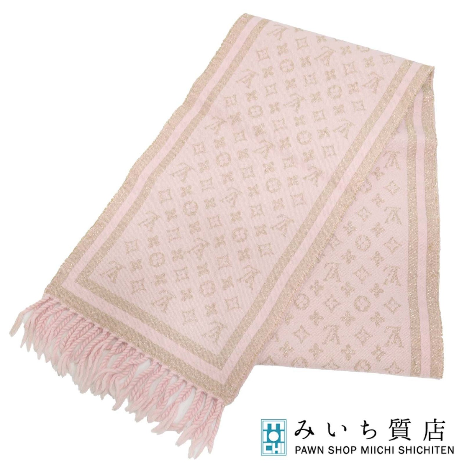 Louis Vuitton LV Monogram Pink Gold Cashmere Wool Scarf 408836