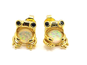 Authentic BLIXORE Frog Opal Stud Earrings Gold Plated