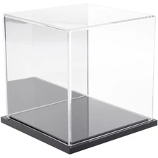 Plymor Clear Acrylic Display Case with Black Base (Mirror Back), 6" x 6" x 6"