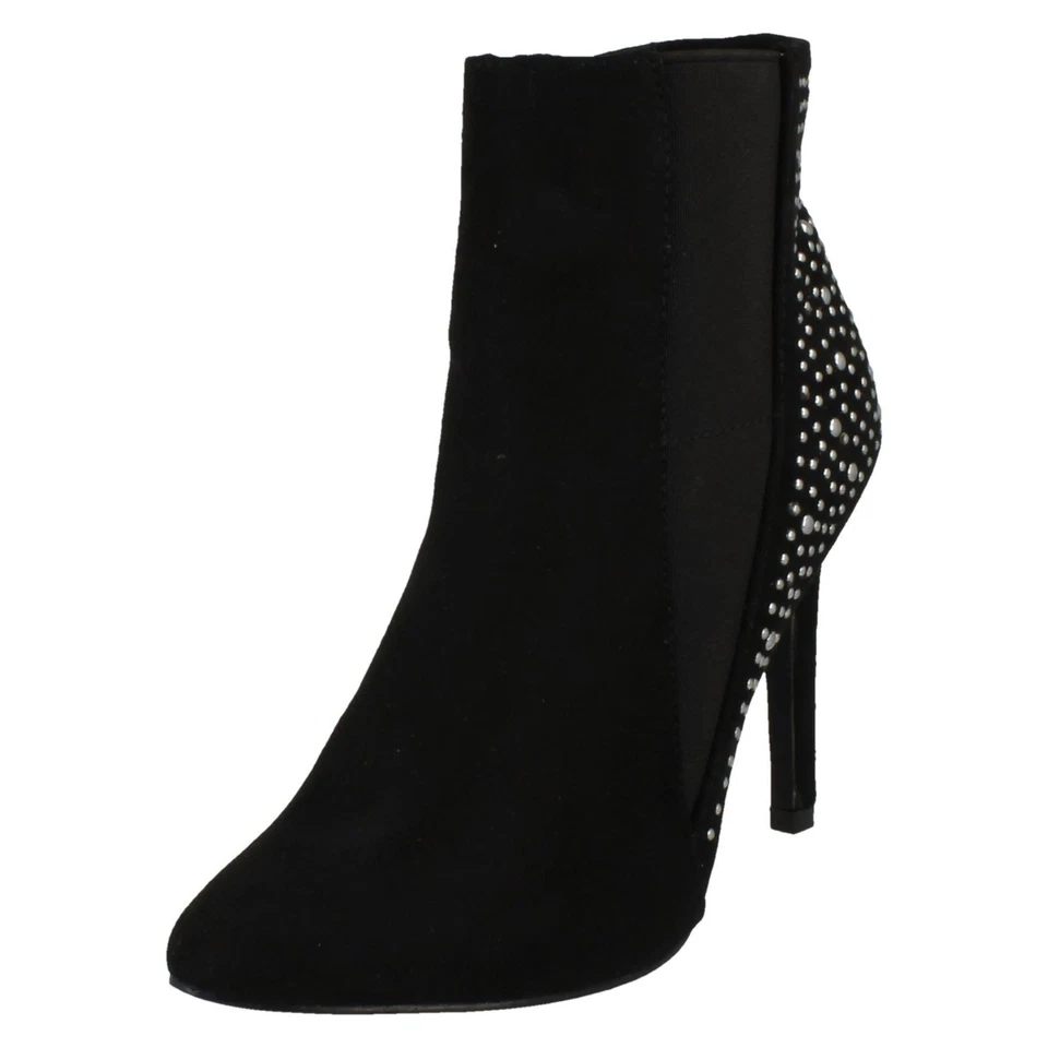 Damen Anne Michelle Mikrofaser Reißverschluss Slim Absatz Stiefeletten - Bild 1 von 1